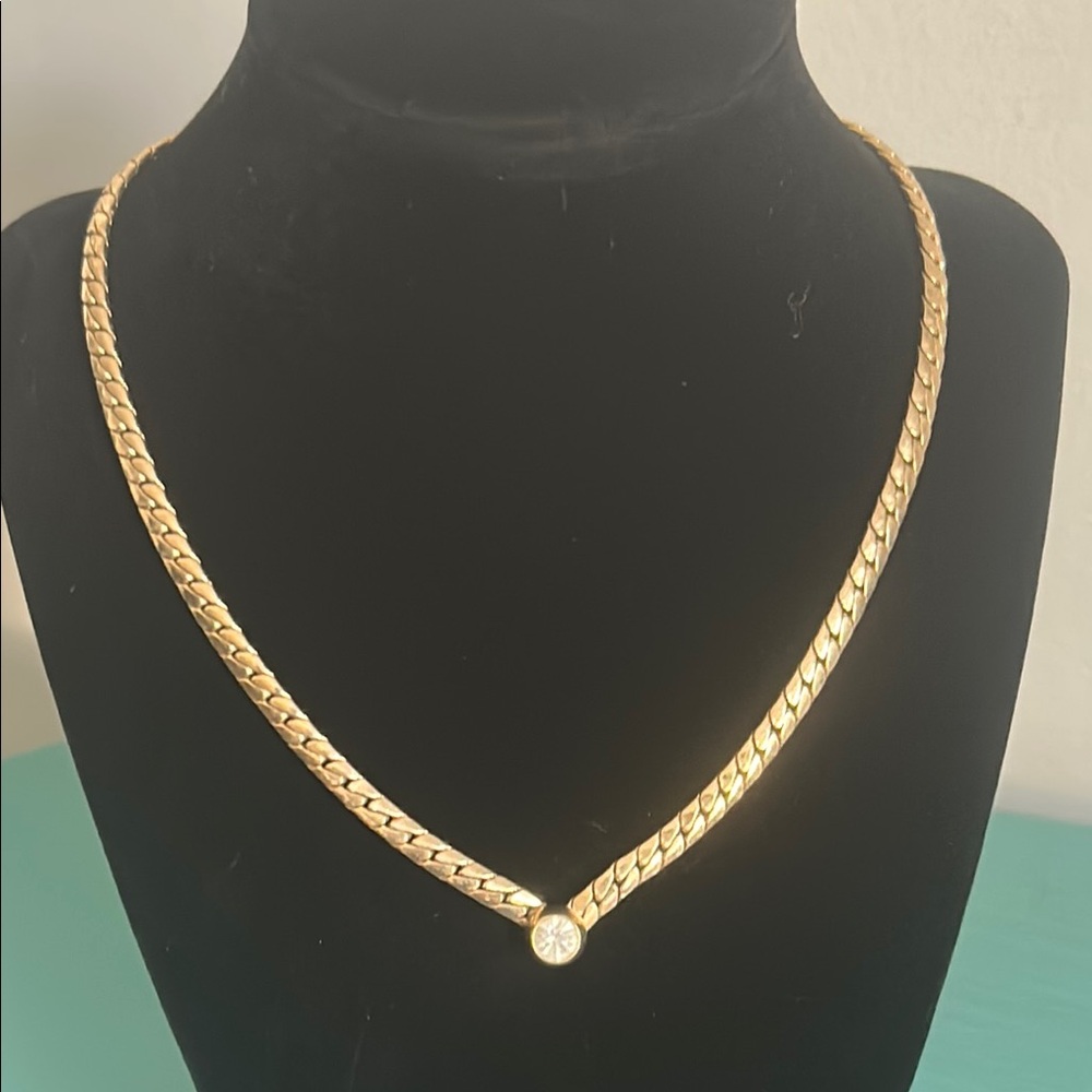 Park Lane Vintage Solitaire Faceted Faux Diamond Gold Chain Necklace